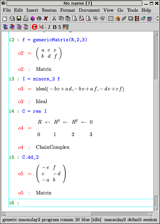 screenshot of Macaulay 2 running with texmacs as GUI